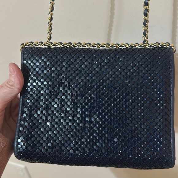 Vintage Whiting and Davis navy mesh bag with chain - Picture 5 of 9